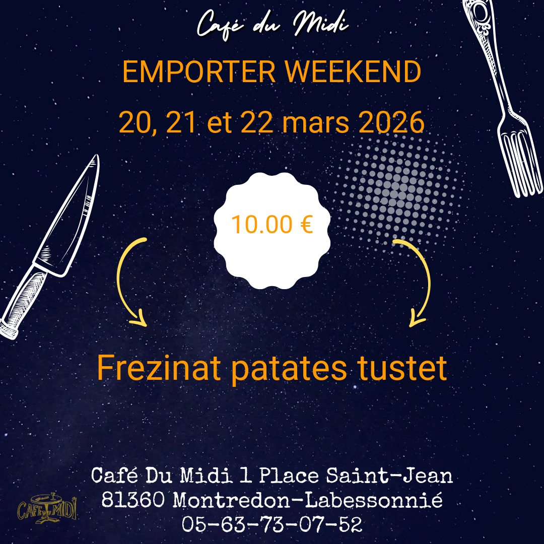 Plat à emporter 20, 21 et 22 mars 2026