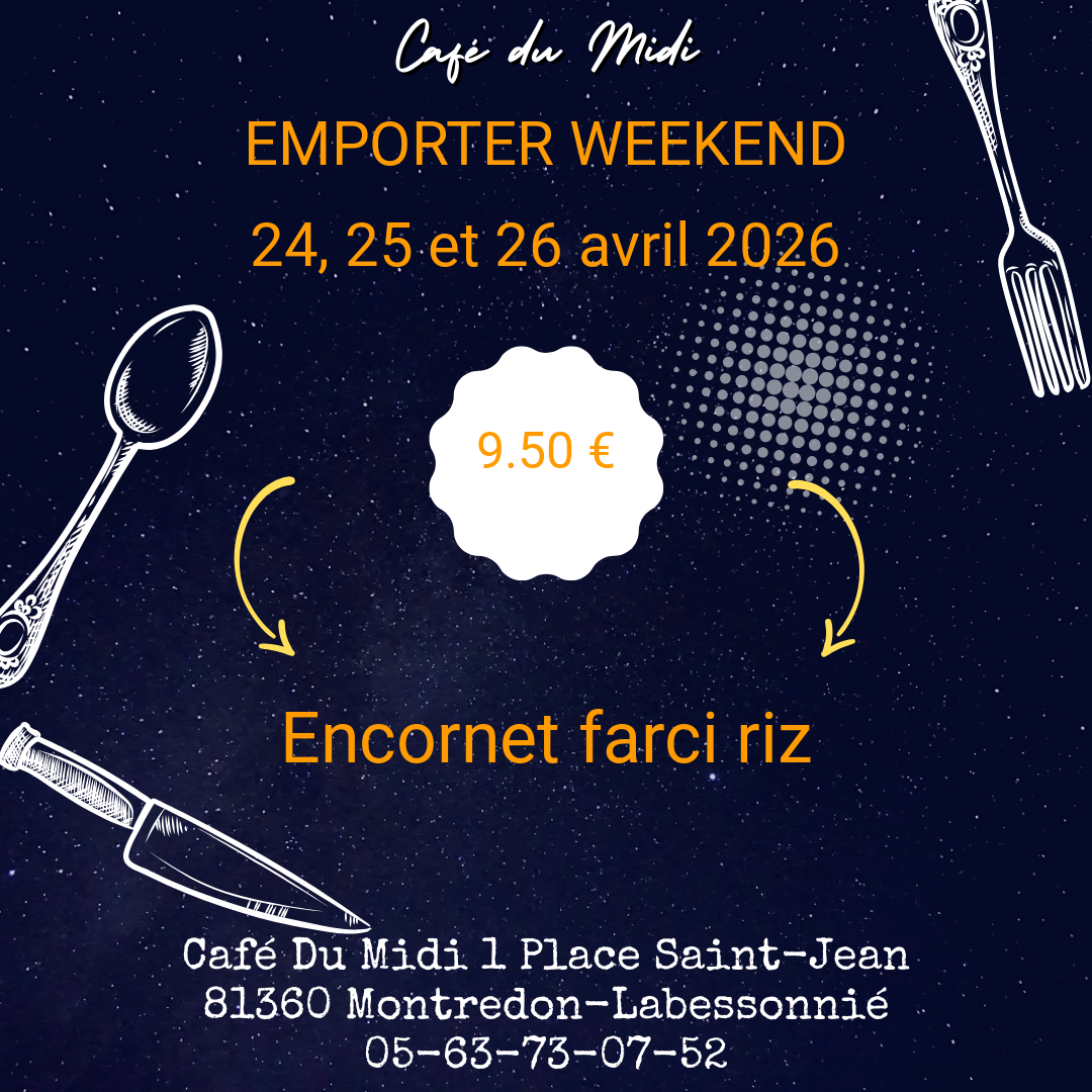Plat à emporter 24, 25 et 26 avril 2026
