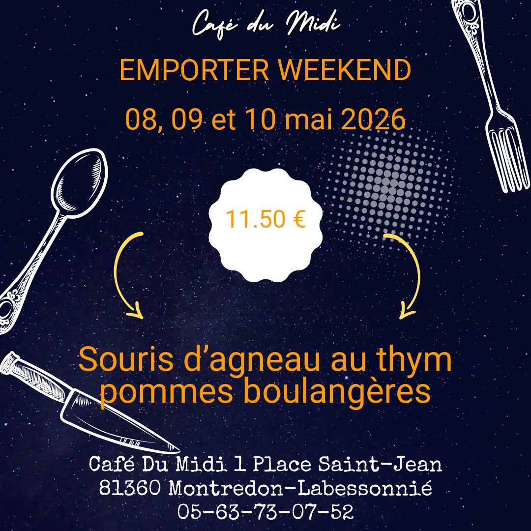 Plat à emporter 08, 09 et 10 mai 2026