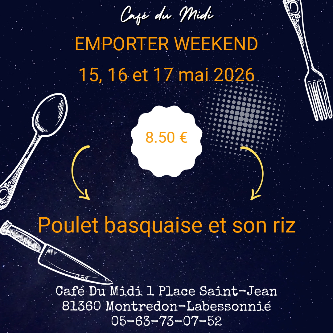 Plat à emporter 15, 16 et 17 mai 2026