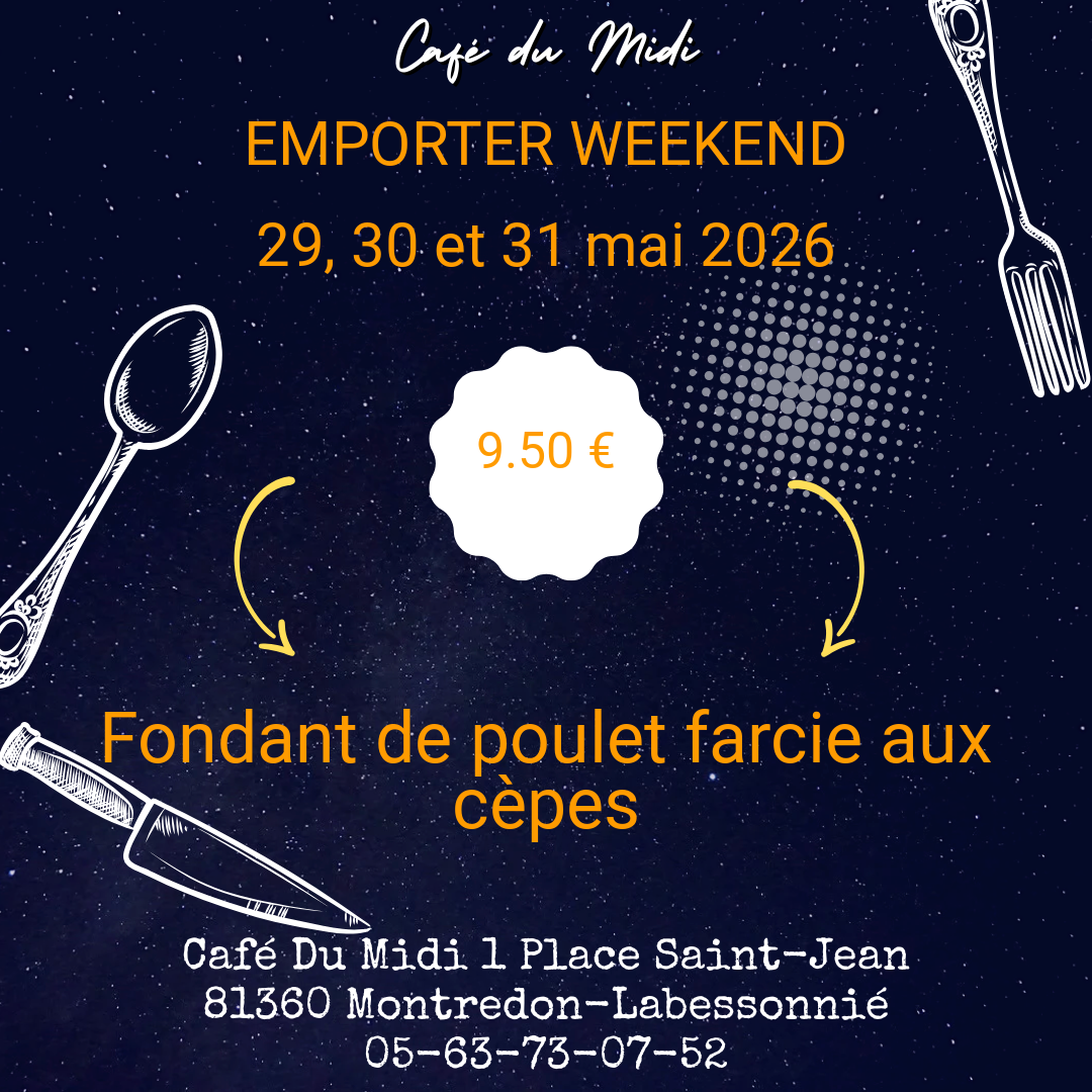 Plat à emporter 29, 30 et 31 mai 2026