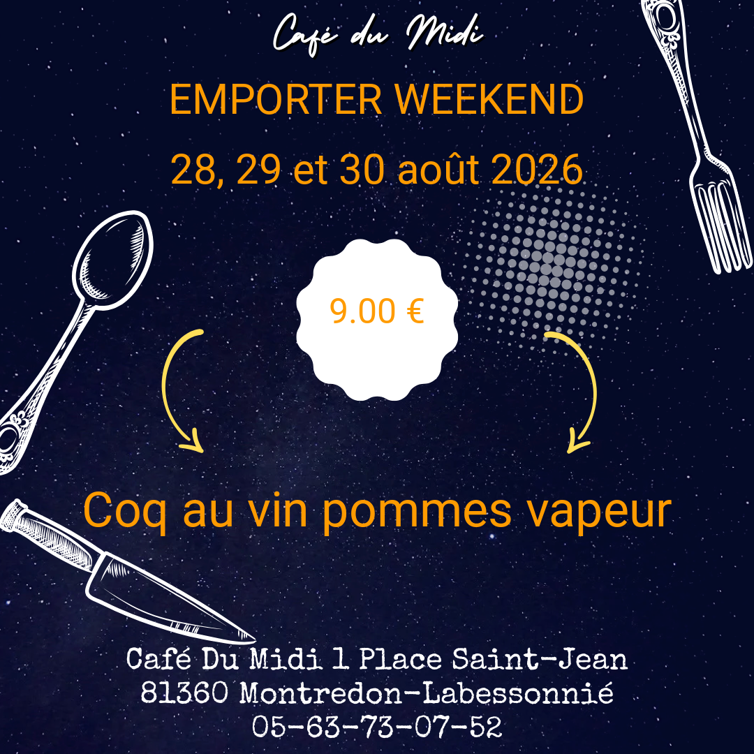 Plat à emporter 28, 29 et 30 août 2026