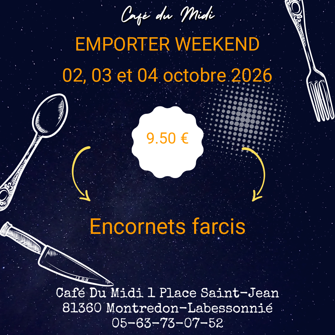 Plat à emporter 02, 03 et 04 octobre 2026