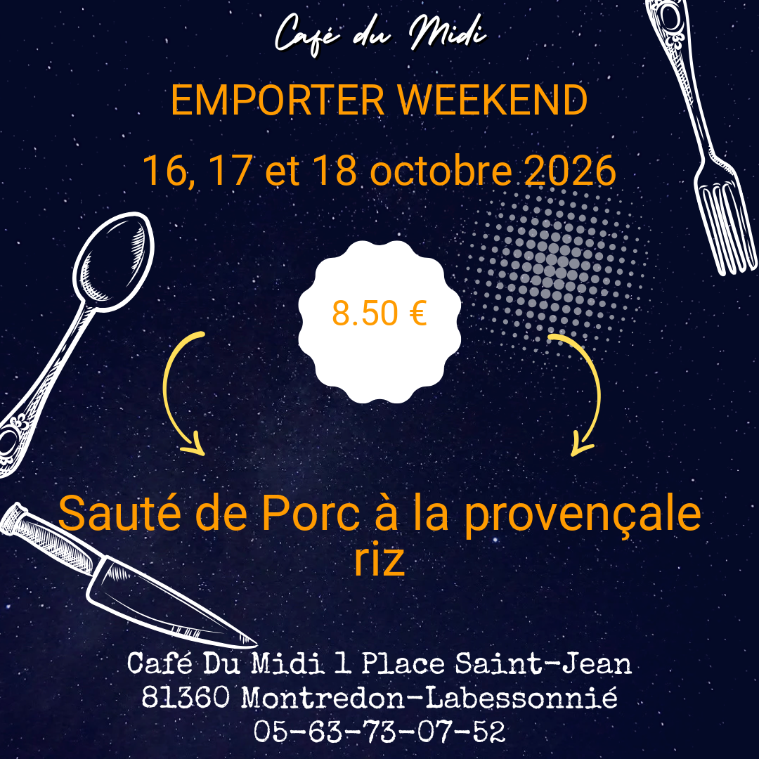 Plat à emporter 16, 17 et 18 octobre 2026